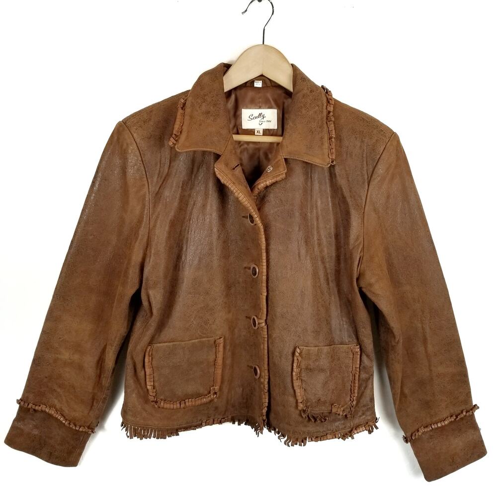 Scully Women's Western Fringe Leather Jacket Brown Size XL